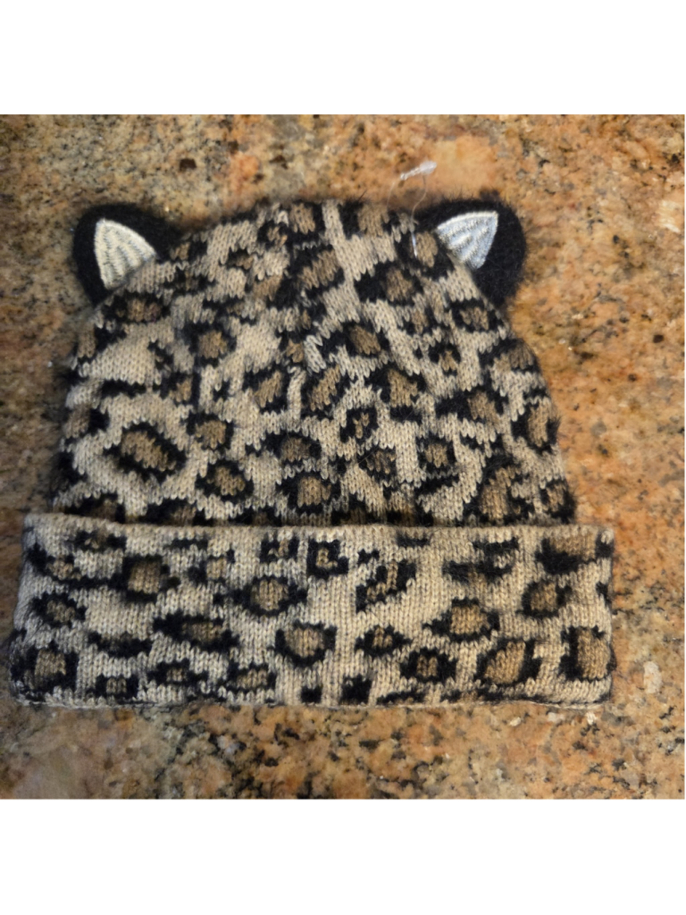 Women's Olivia & Kate Leopard Print Cat Ear Beanie, One Size, Beige/Black